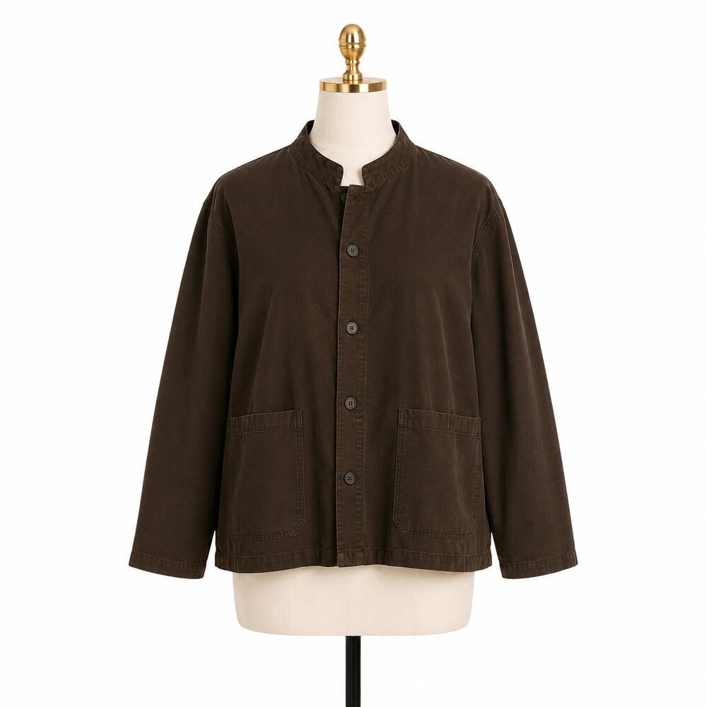 Eileen Fisher Organic Cotton Mandarin Collar Shirt Jacket 1X